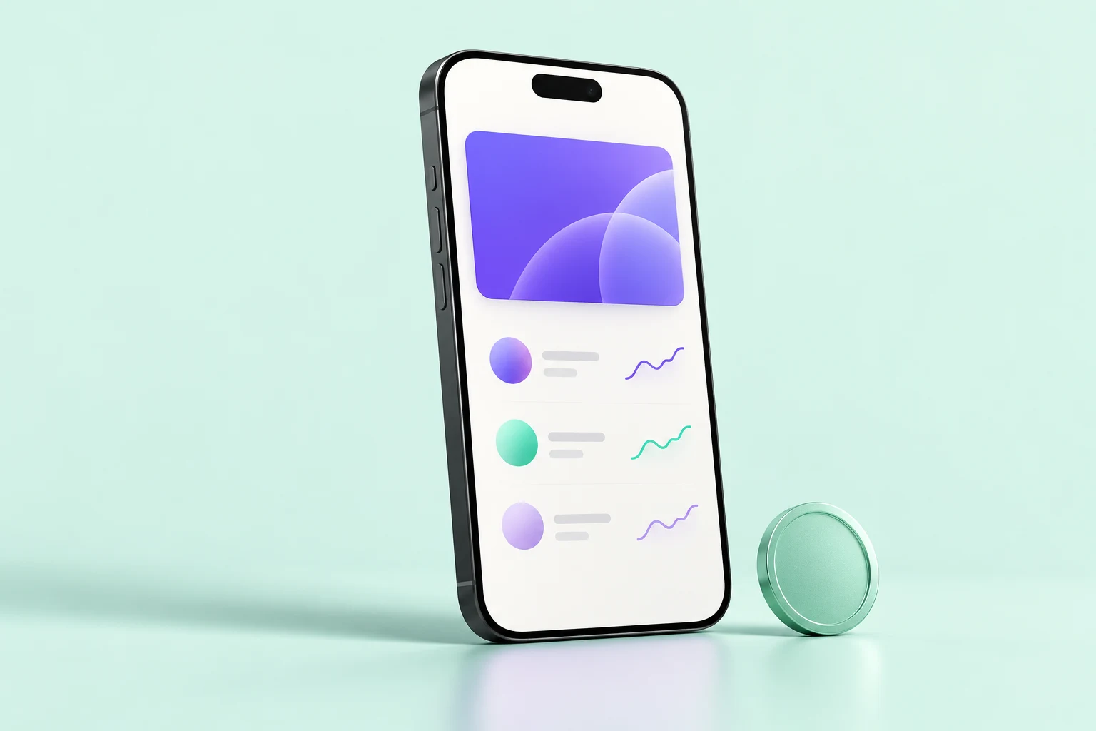 Digital wallet on a phone against a mint background.
