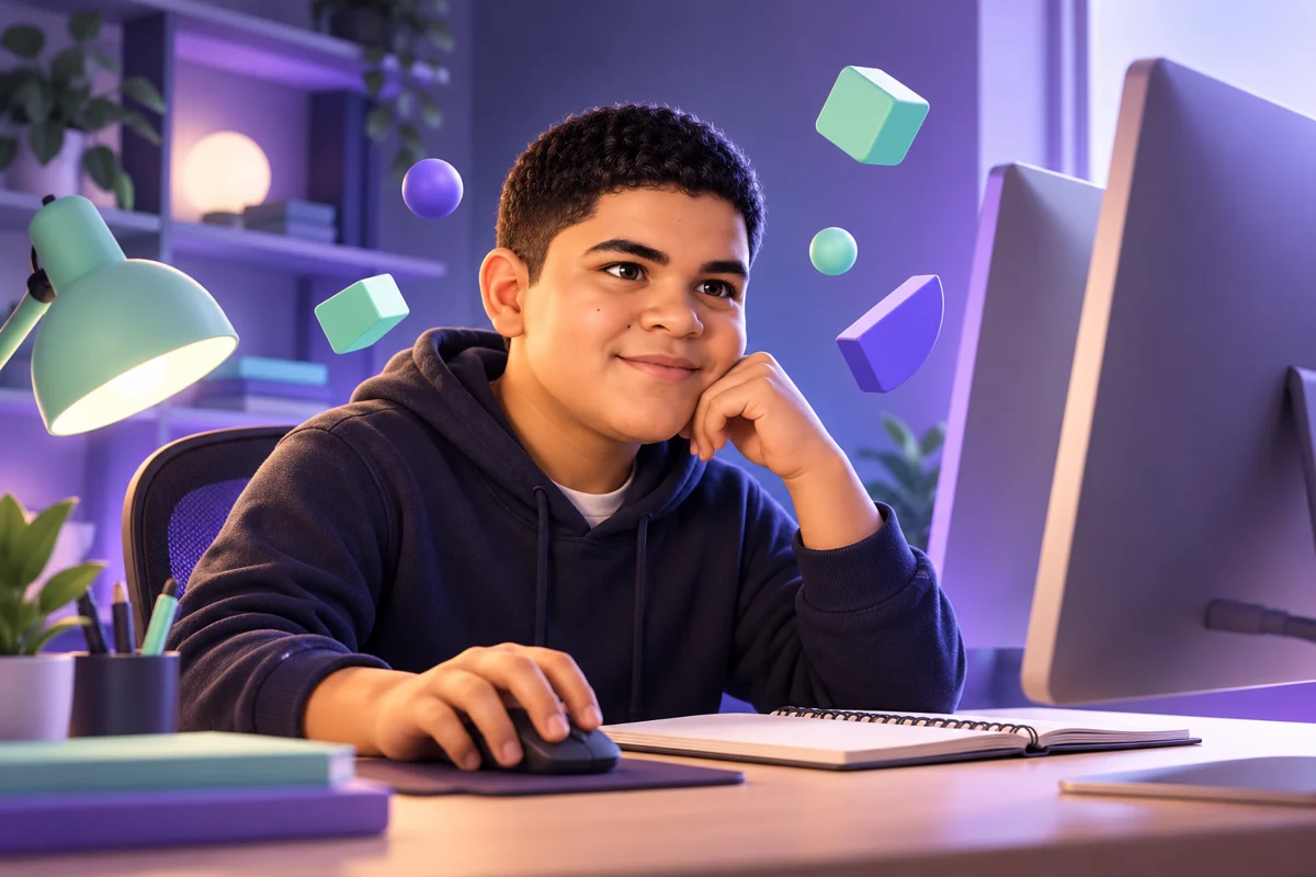 Artistic interpretation: Deiber as a teenager exploring a computer and learning with curiosity.